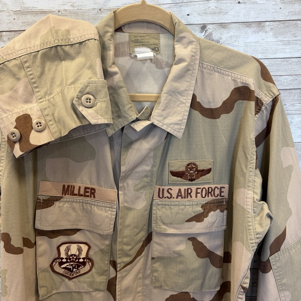 Vintage USAF USCENTAF DCU Large Regular Desert Camo Combat Coat Patches